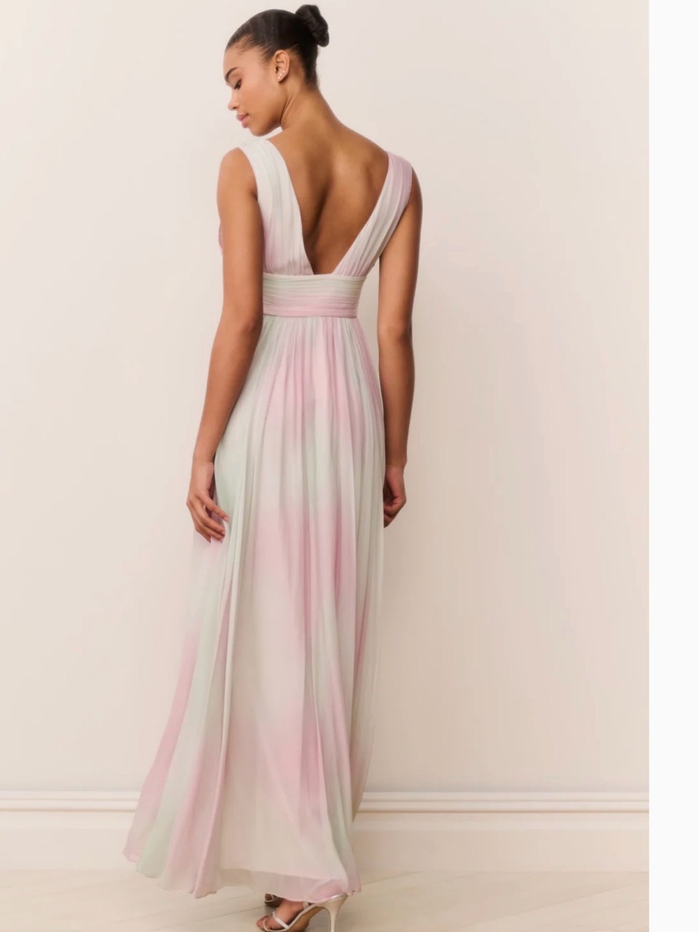 LoveShackFancy Pink and Mint Ombre V-Neck Chiffon Maxi Dress - Picture 3 of 7